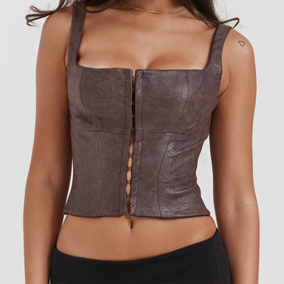 House of CB ‘Pia’ Brown Vegan Leather Corset – Size L (Regular Cup) - Picture 2 of 4